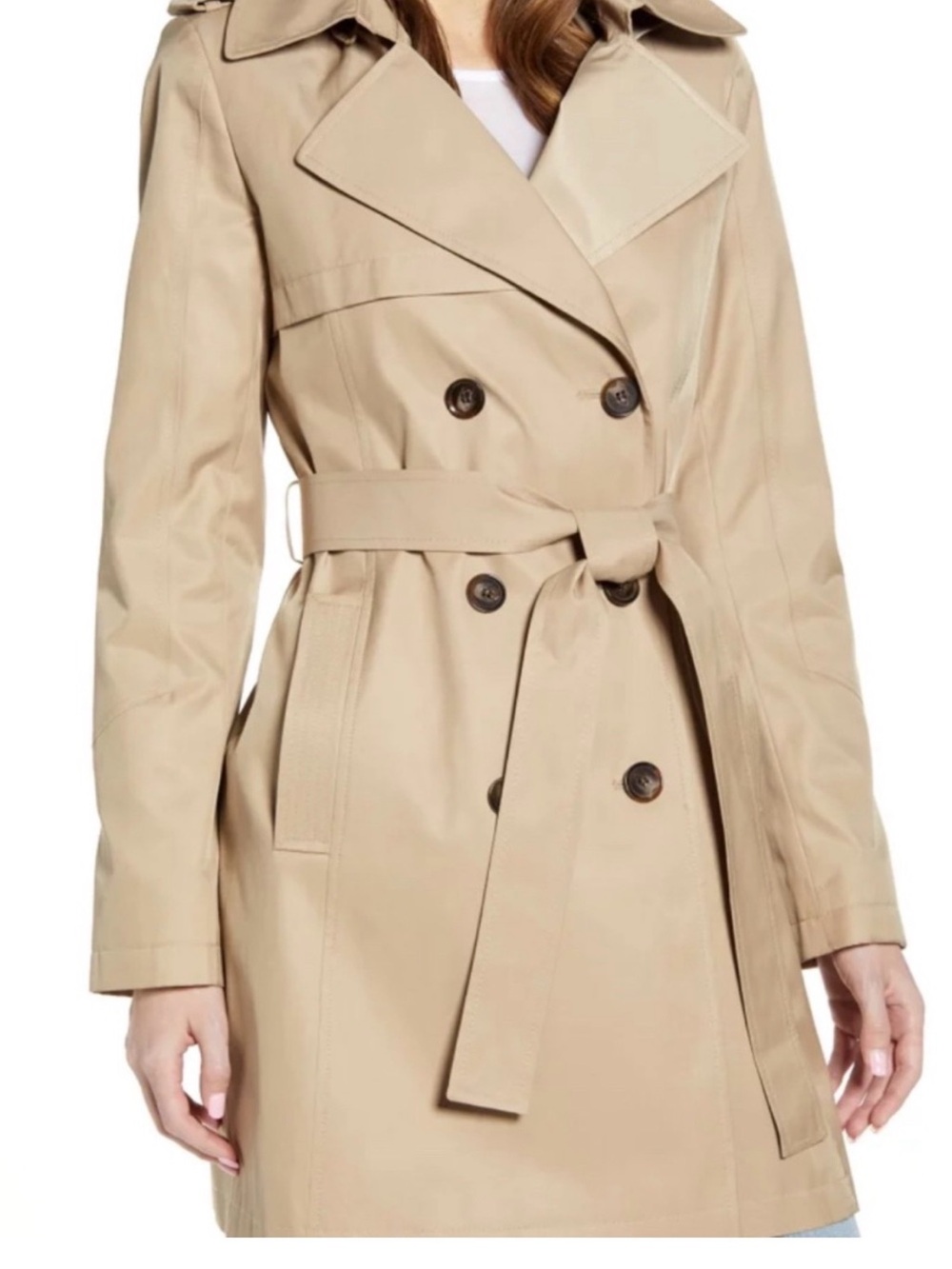 Halogen Taupe Double-Breasted Trench Coat with Belt